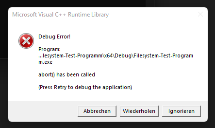Warum kann ich mit meinem C++ Programm mit dem <filesystem> keine Iteration in einem anderen Laufwerk als C:\ durchführen?
