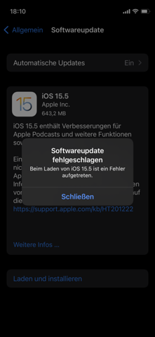 Warum kann ich nicht iOS 15.5 Downloaden?