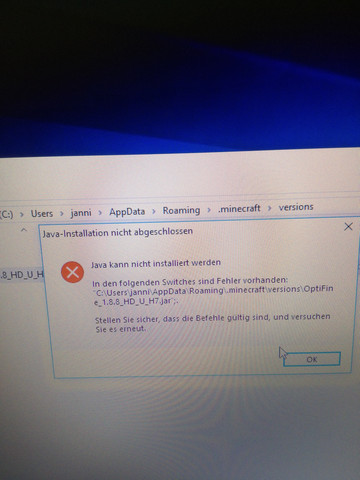 Warum Kann Ich Optifine Nicht Installieren Fehlermeldung Computer Minecraft Java