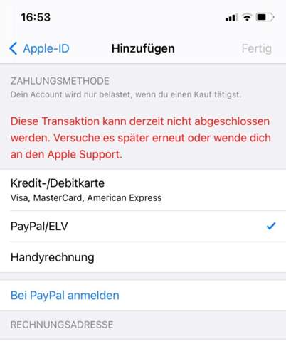 Warum kann ich Paypal nicht mehr  als Zahlungsmethode benutzen?