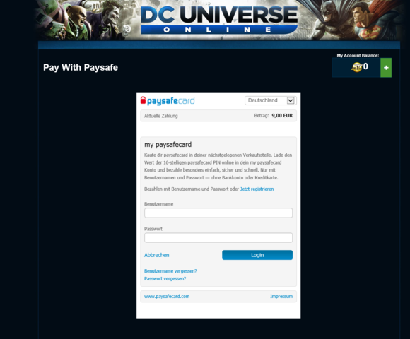 bei DC Universe. - (Online-Spiele, paysafecard, Bezahlung)