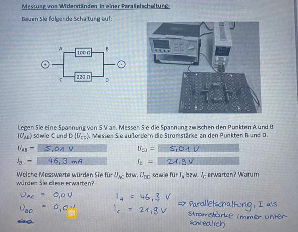 Warum sind für Uac und Ubd die Messwerte 0V zu erwarten?