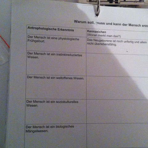 Arbeitsauftrag - (Schule, Erziehung, Anthropologische Erkenntnis)