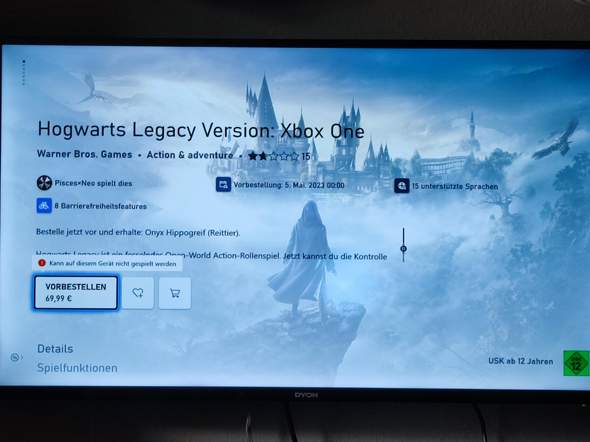 Warum steht da bei der Xbox one das das Spiel Hogwarts Legacy nicht spielbar ist?