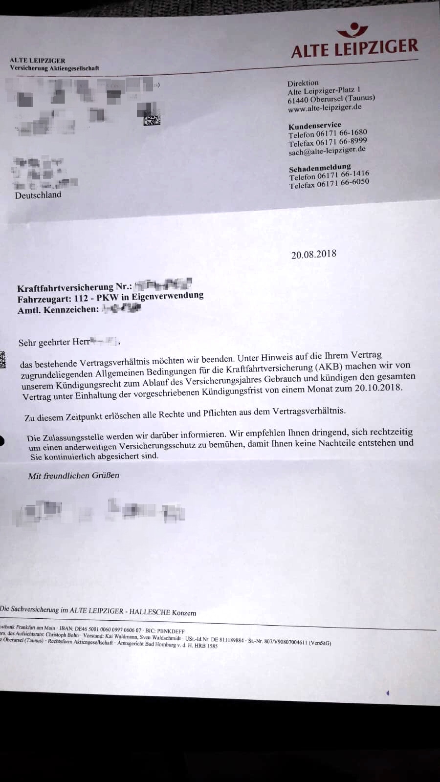 Warum Von Kfz Versicherung Alte Leipziger Gekundigt Recht Ausbildung Und Studium Auto Und Motorrad