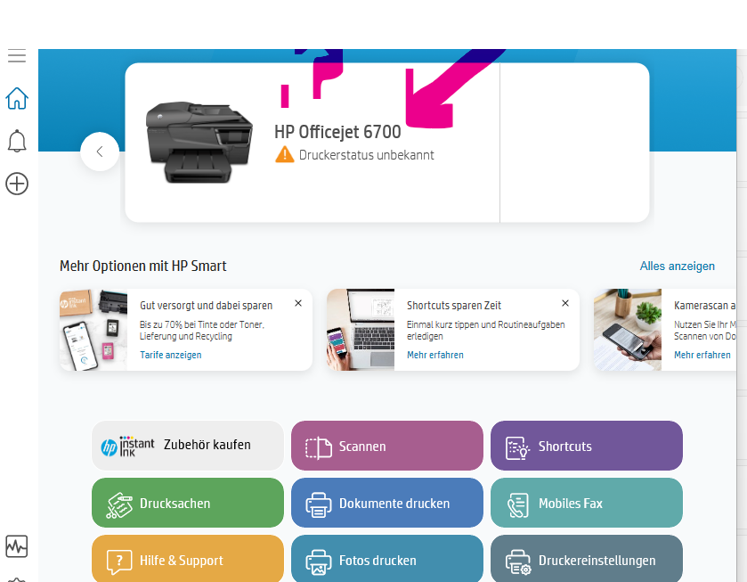 Warum zeigte Drucker unbekannt, obwohl druckt gut? Habe Windows NEU ...
