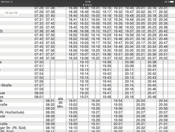 Was bedeutet die Zickzack-Linie im Fahrplan? (Bus, Ding)