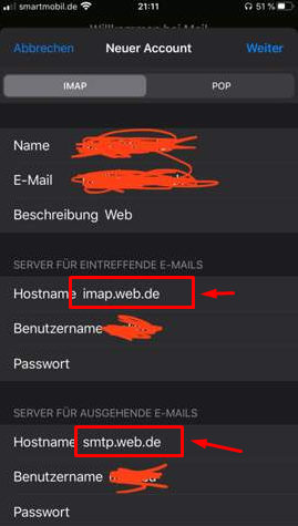 Was bedeutet diese IMAP und SMTP Mailadresse bei der iPhone E-Mail App? Sollte ich sie wie meine normale E-Mail Adresse nennen oder sollte ich nichts ändern?