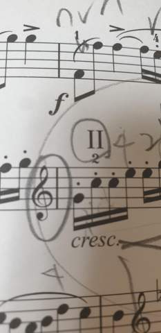 Was bedeutet diese Musiknotation (Streichinstrument)?