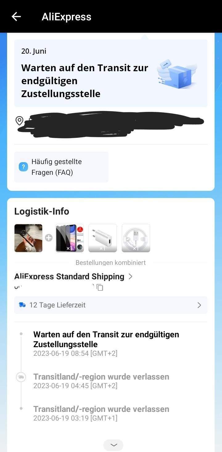 Was bedeutet dieser Lieferstatus bei AliExpress? (Versand, Bestellung ...