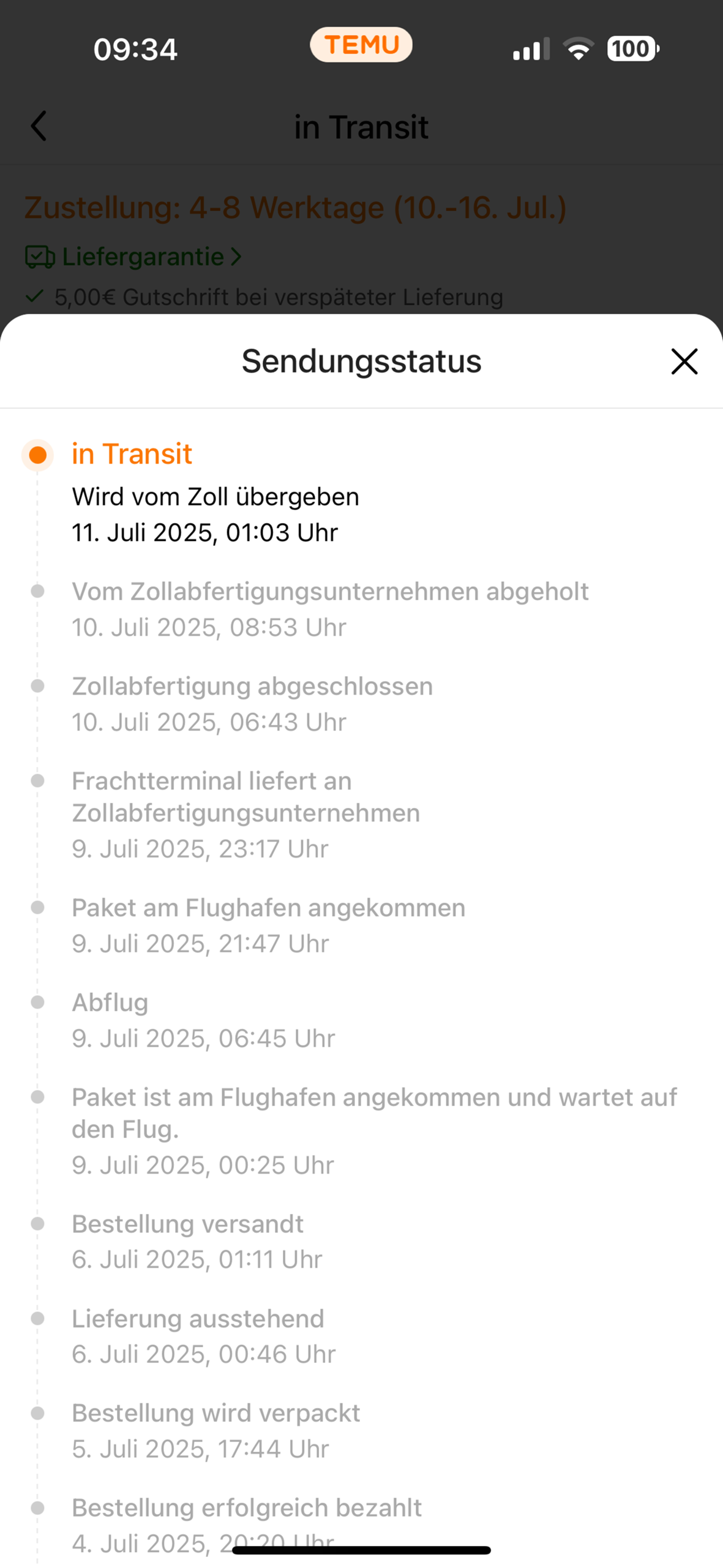 Was bedeutet dieser Status bei Temu? (Versand, Bestellung, Paket)