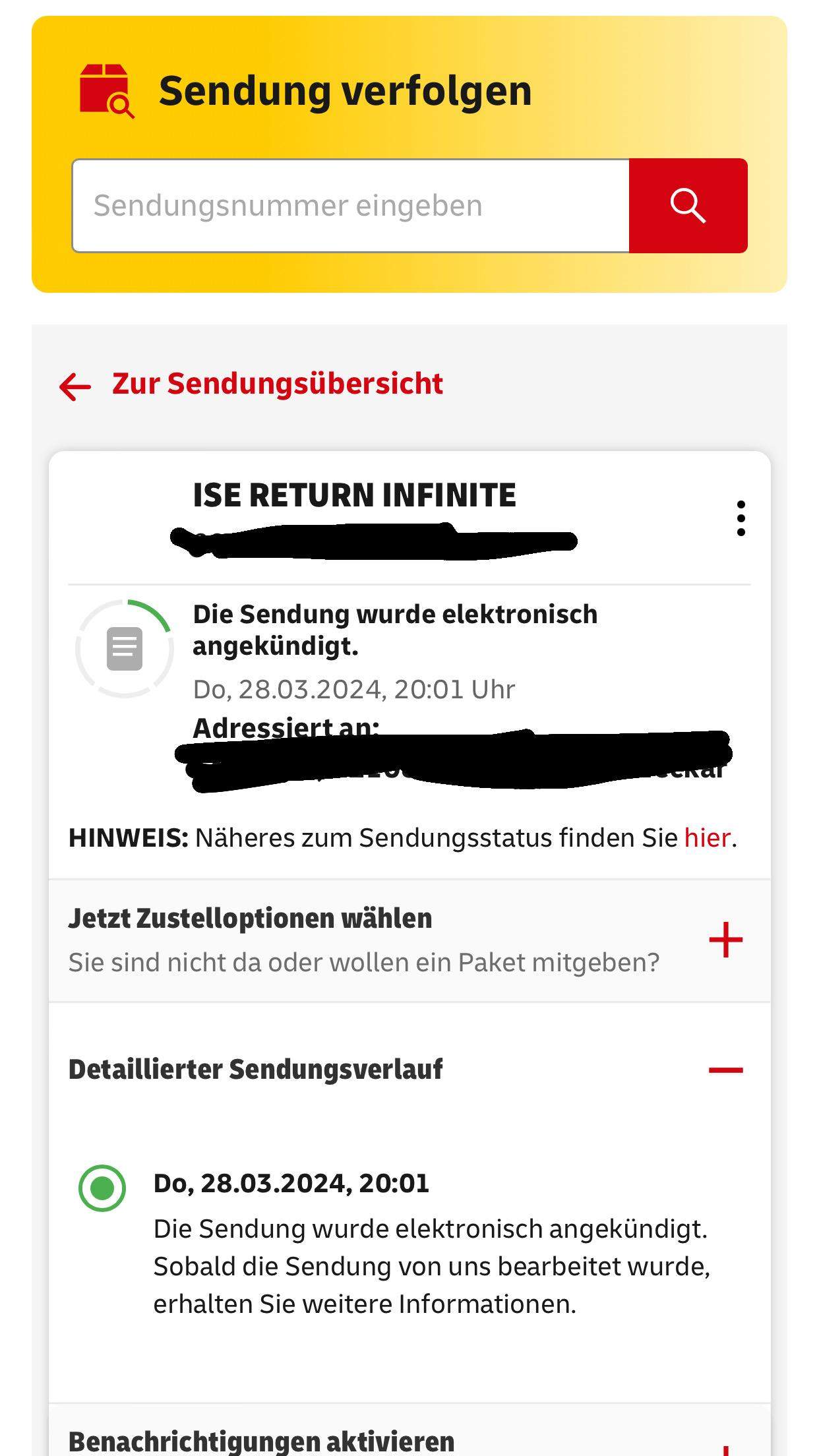 Was bedeutet ISE RETURN INFINITE? (Post, Versand, Bestellung)
