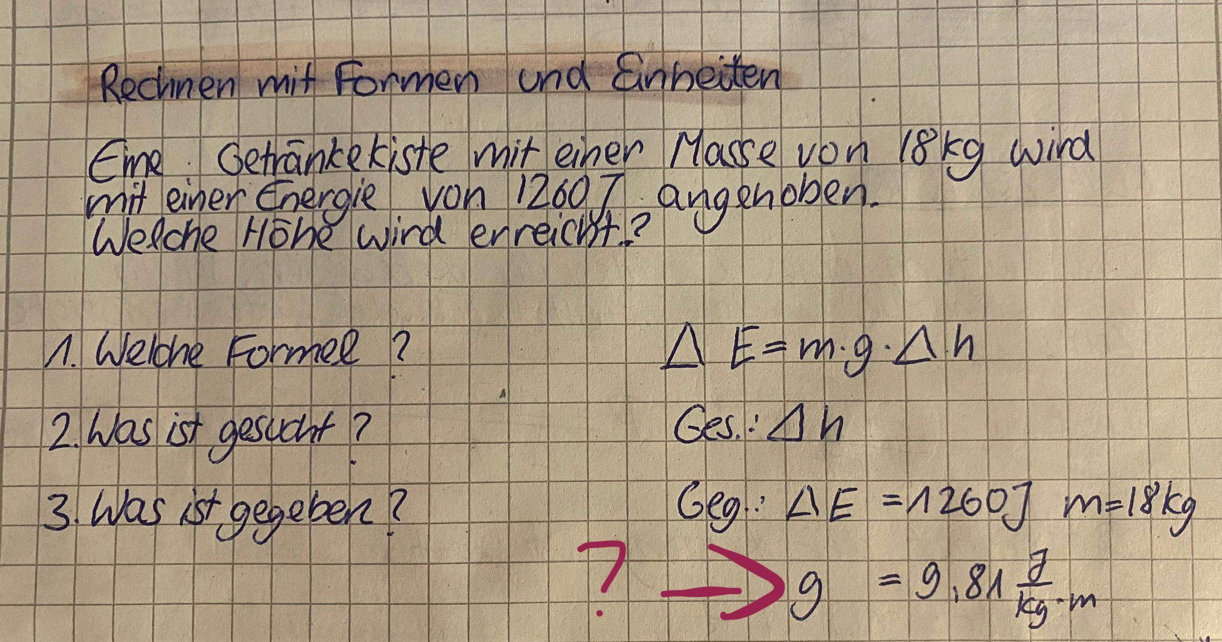 Was bedeutet g und wie kommt man darauf? (Schule, Mathematik, Physik)