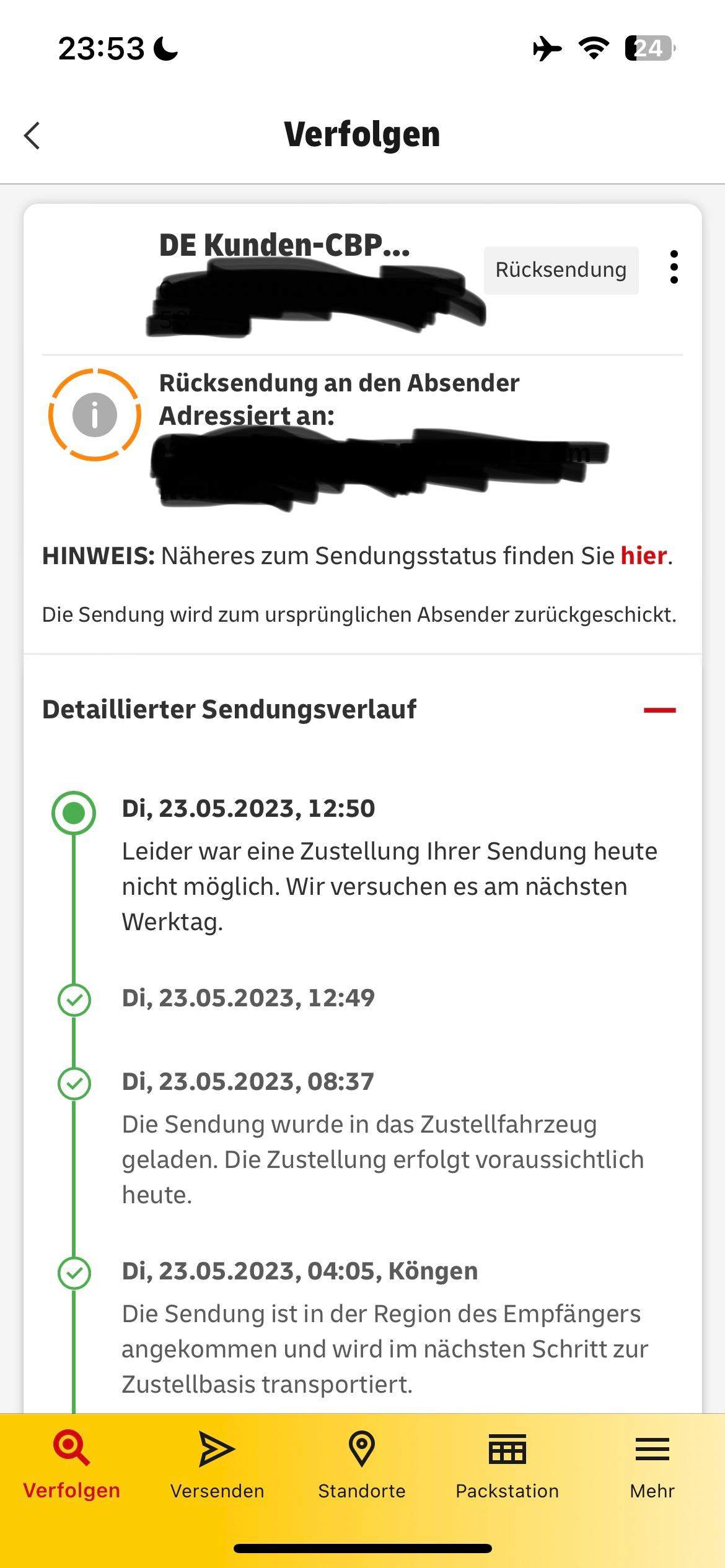 Was bedeutet Rücksendung an den absender? (Post, Versand, DHL)