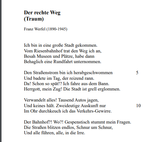 Franz Werfel Der Rechte Weg Was bedeutet Schnur um Schnur in diesem Gedicht? (Schule, Deutsch