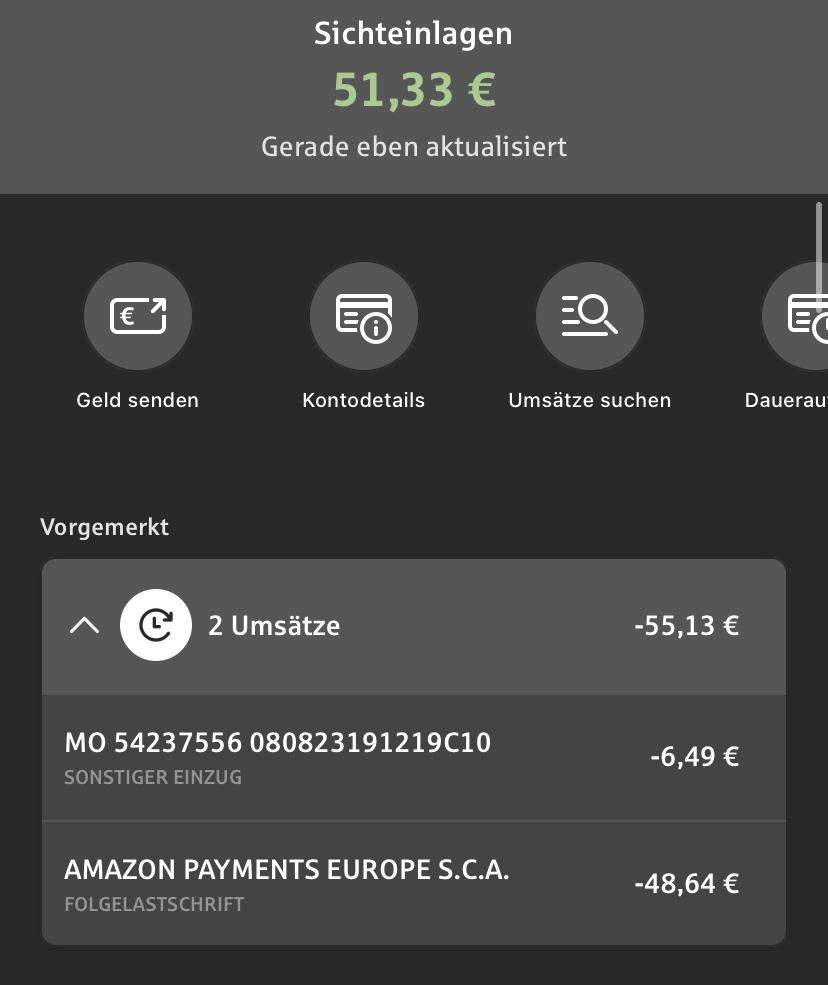 Was bedeutet und dann Umsätze wurde das geld schon abgezogen? (Sparkasse)
