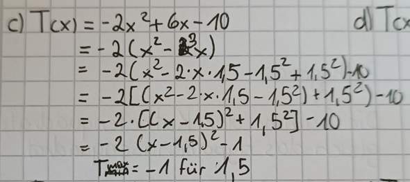 Was habe ich falsch gemacht (Extremwert berechnen quadratische Terme)?