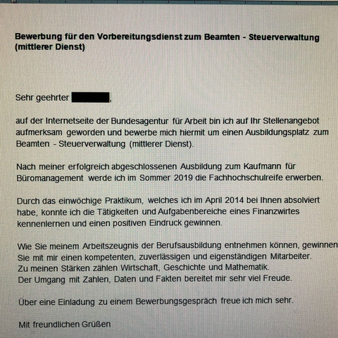 Was Haltet Ihr Von Der Bewerbung Siehe Anhang Ausbildung Finanzen Anschreiben Finanzwirt Ausbildung