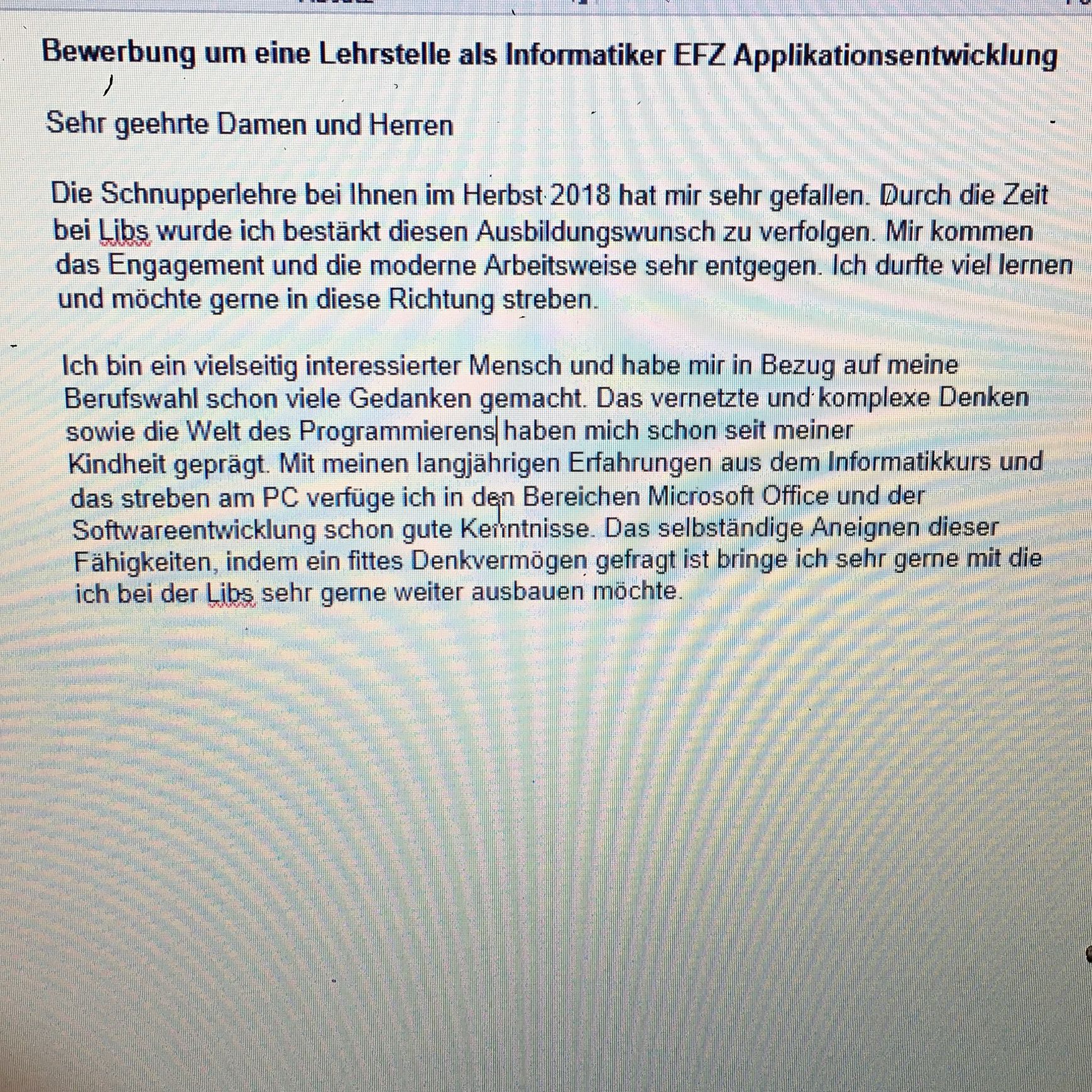 Was haltet ihr von diesem Bewerbungsschreiben davon
