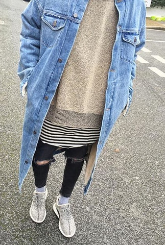 Fear of God Jeans Coat, Yeezy S1 Hoodie, FOG Shirt, Ripped Jeans, Turtle Dove - (Mode, Fashion, teuer)