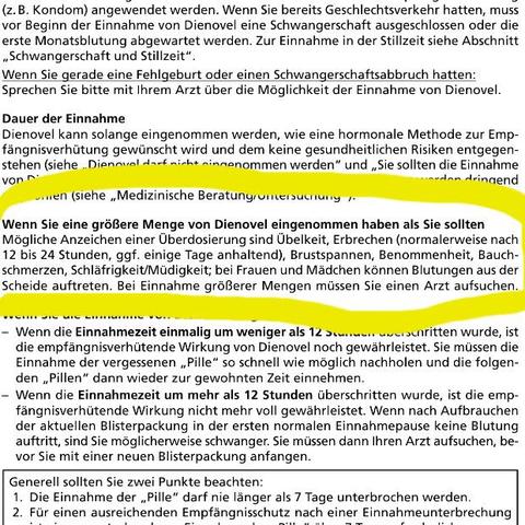 Der Abschnitt der Überdosis aus der Packungsbeilage. - (Gesundheit, Pille, Verhütung)