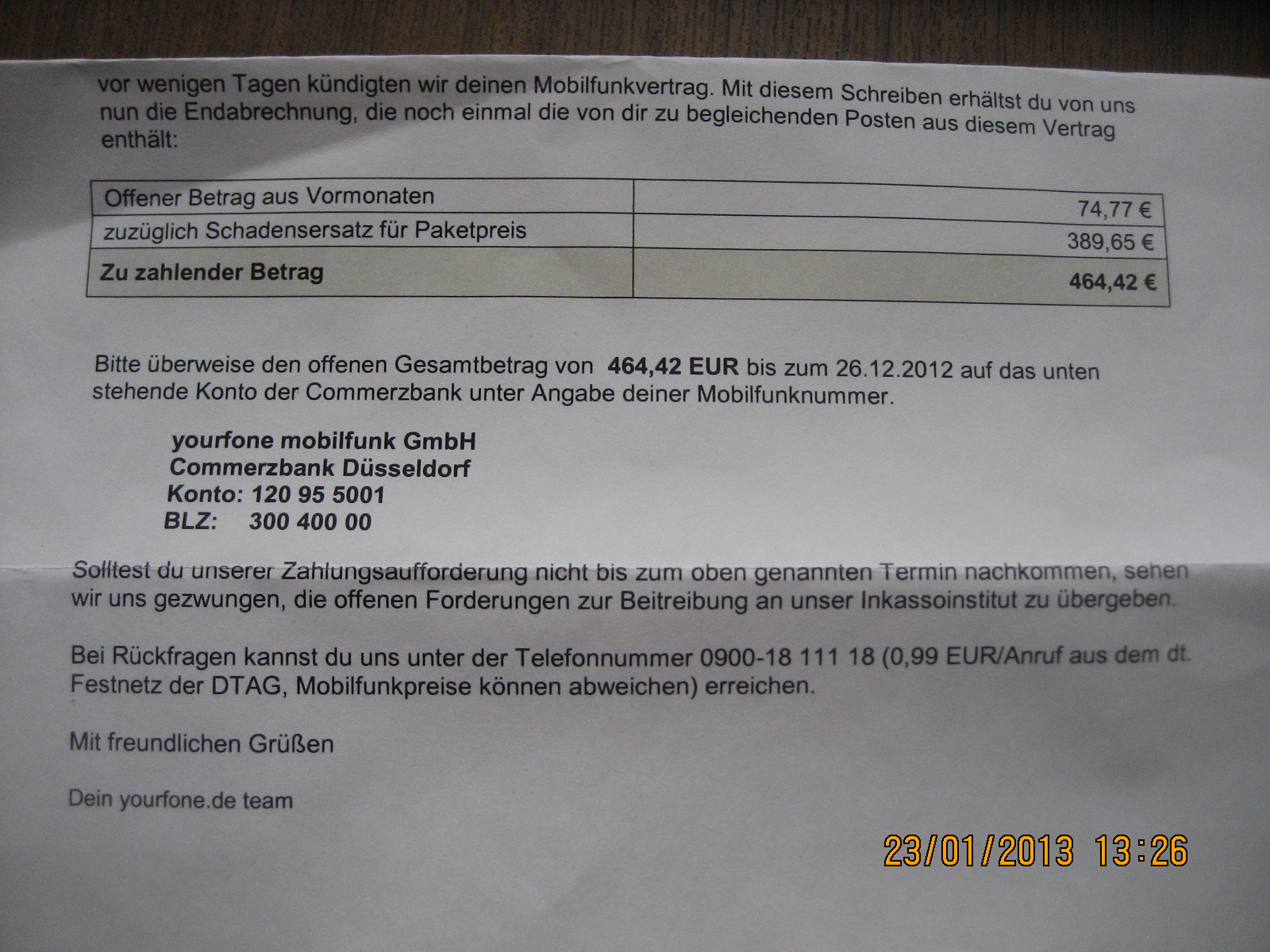 was ist das - zuzüglich schadensersatz für paketpreis? (Handy, Rechnung)