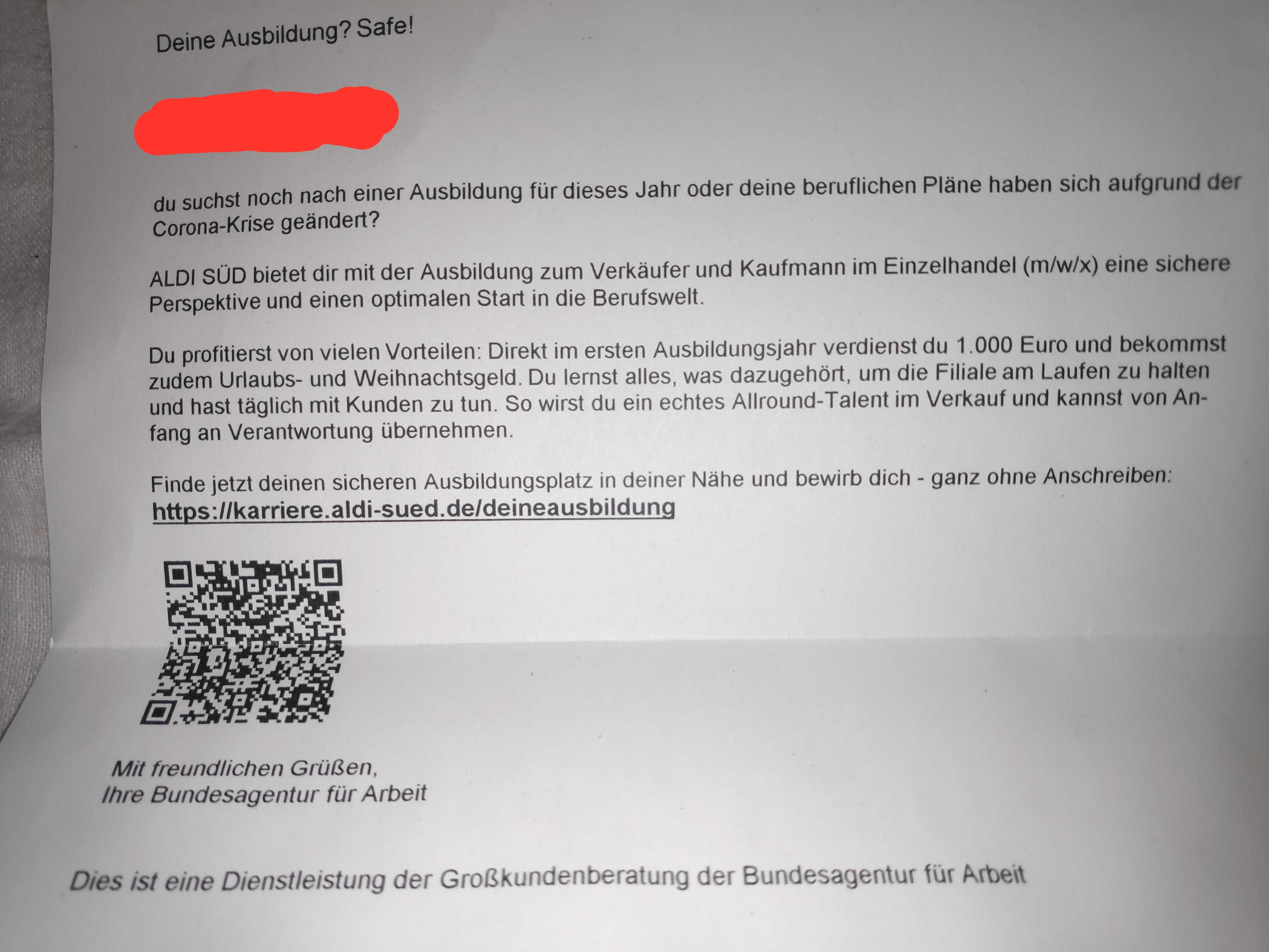 Was Ist Das Fur Eine Aktuell Laufende Aktion Bei Aldi Und Was Meinen Sie Mit Sicher Ausbildung Job
