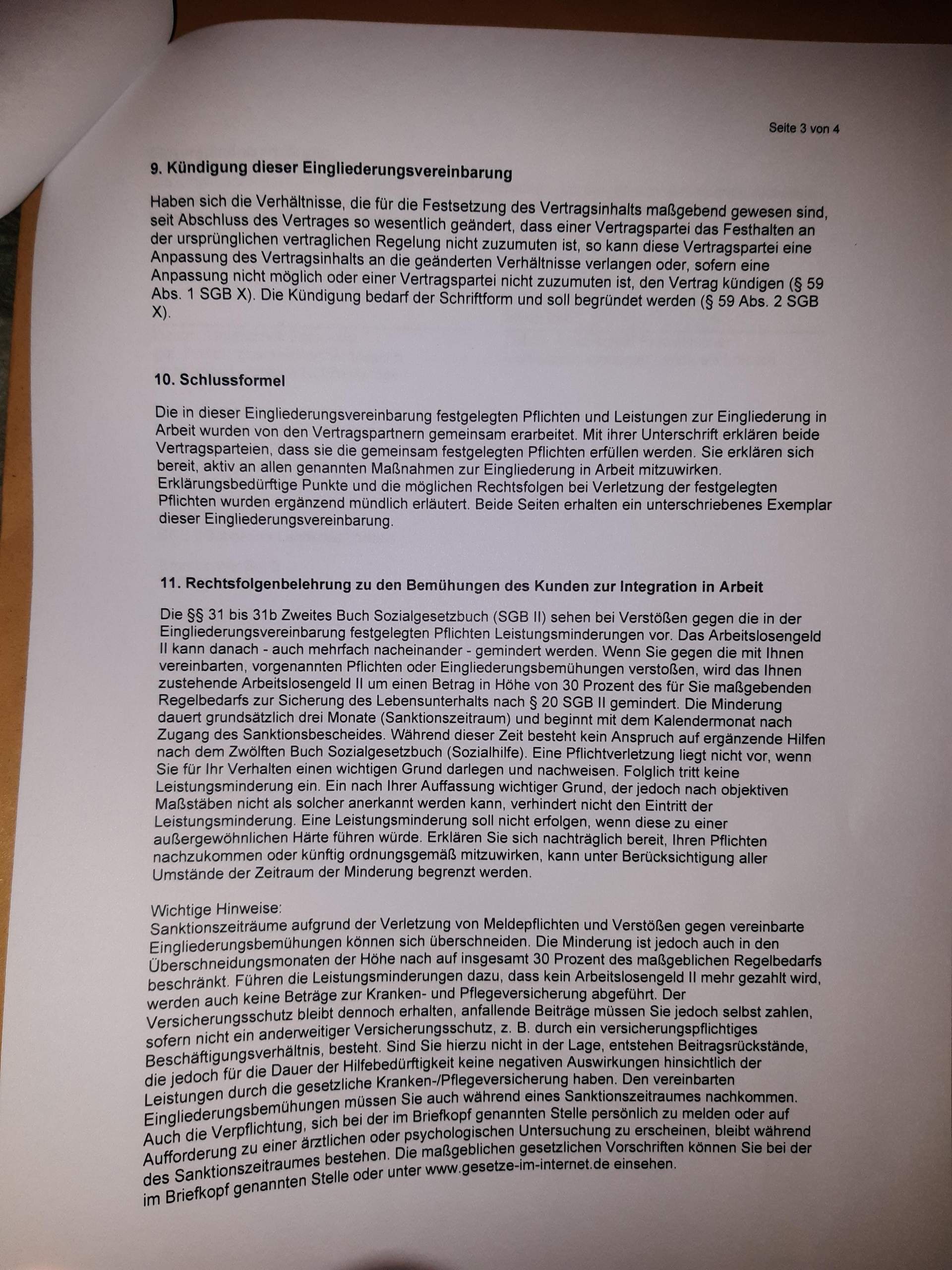Was ist das für eine Eingliederungsvereinbarung zwischen mir und dem