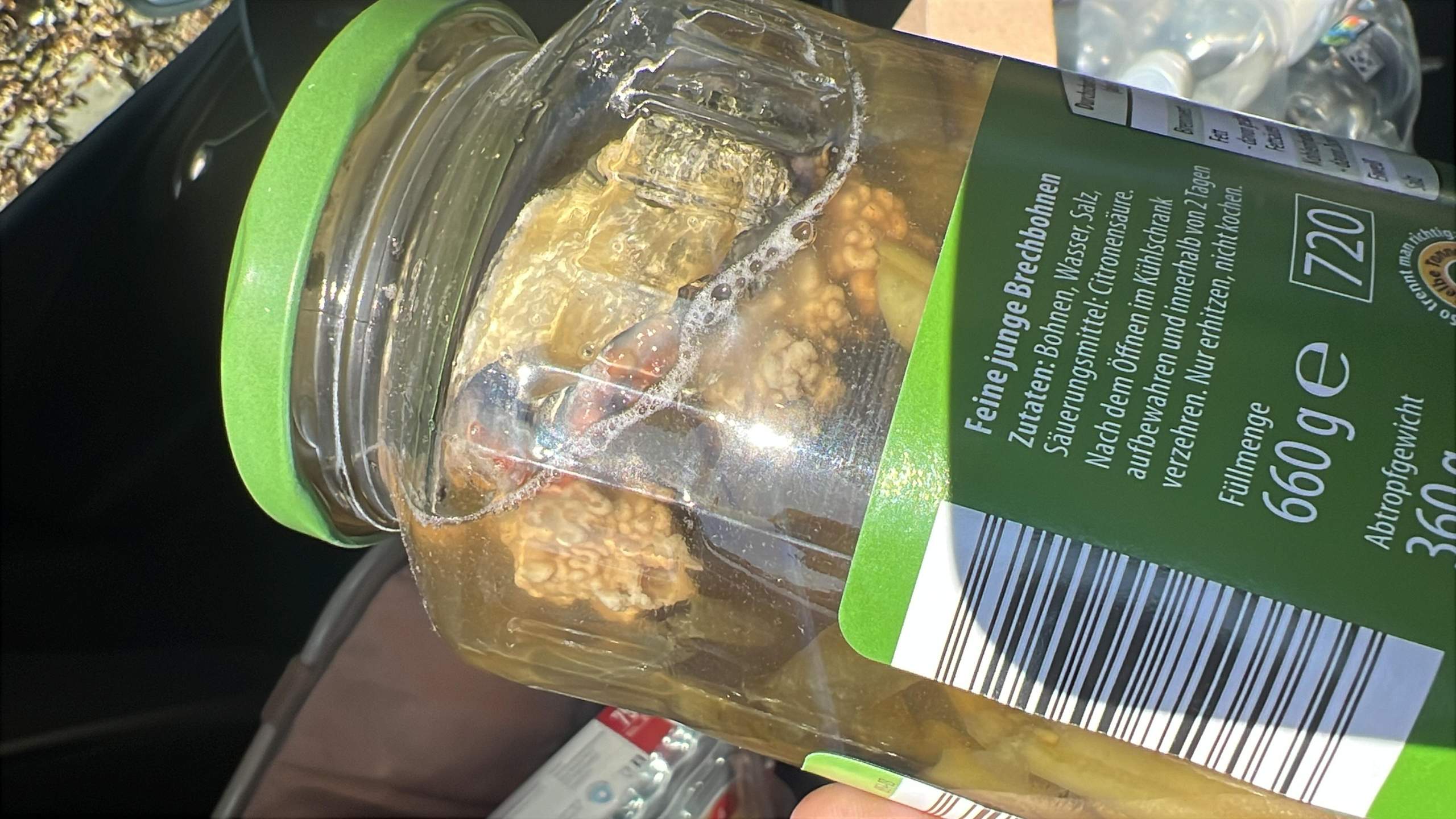 Was ist das in meinem Brechbohnen Glas? (Wasser, Lebensmittel, Bohnen)