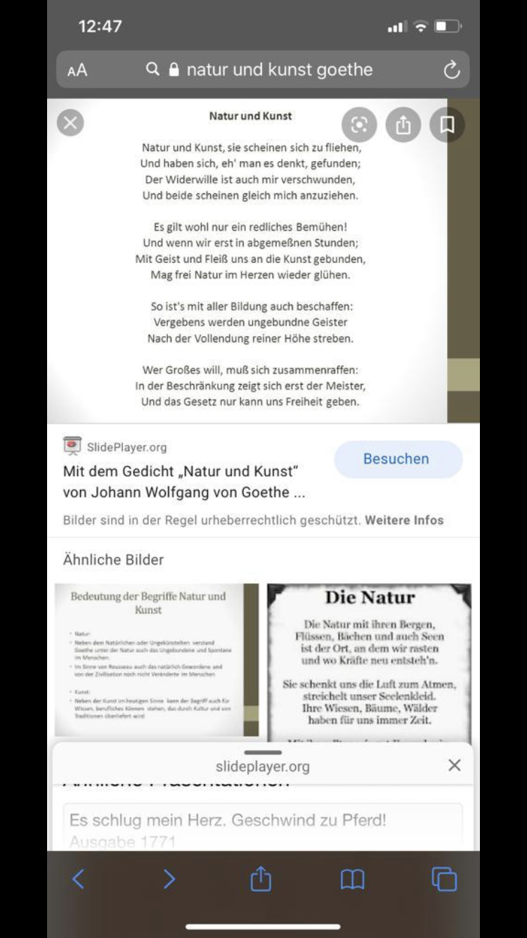 Was ist der Inhalt vom Gedicht Natur und Kunst? (Schule, Deutsch, Goethe)