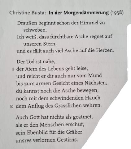 Was Ist In Diesem Gedicht Mit Asche Gemeint Schule Deutsch Unterricht