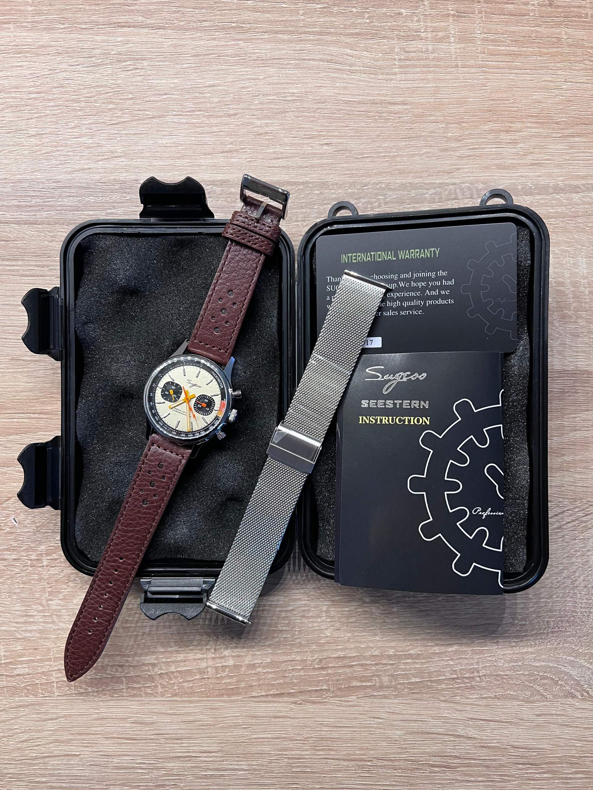 Sugess S389 MoonPhase Crono Meccanico Acciaio Bianco Pelle Orologio Uomo Sugess S389 MoonPhase Crono Meccanico Acciaio Bianco Pelle Orologio Uomo