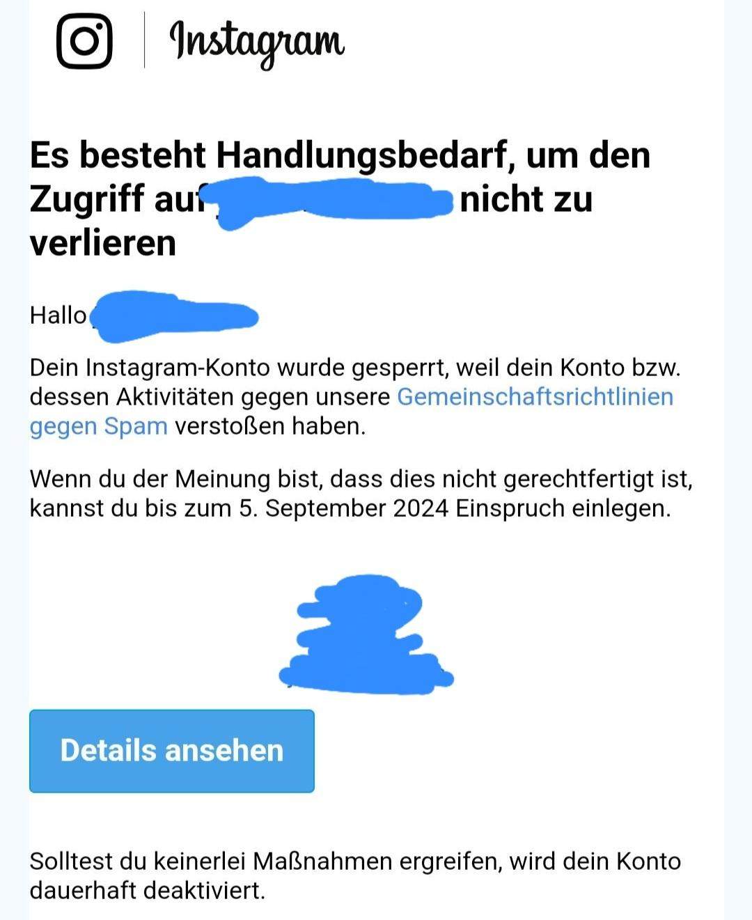 Was kann ich machen wenn mein Instagram Konto gesperrt wurde?