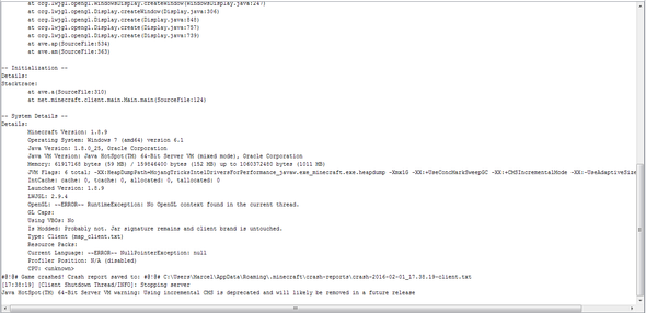 Mein Crash report (minecraft name weggeschnitten) - (Minecraft, crash report)