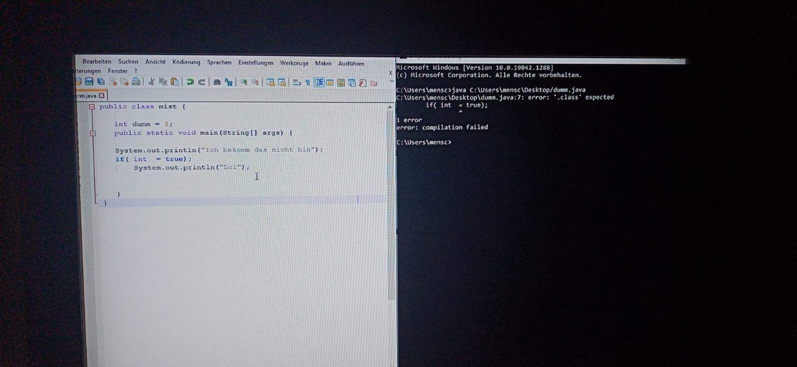 was machen wenn '.class'= expected als Fehler besteht? (Computer ...