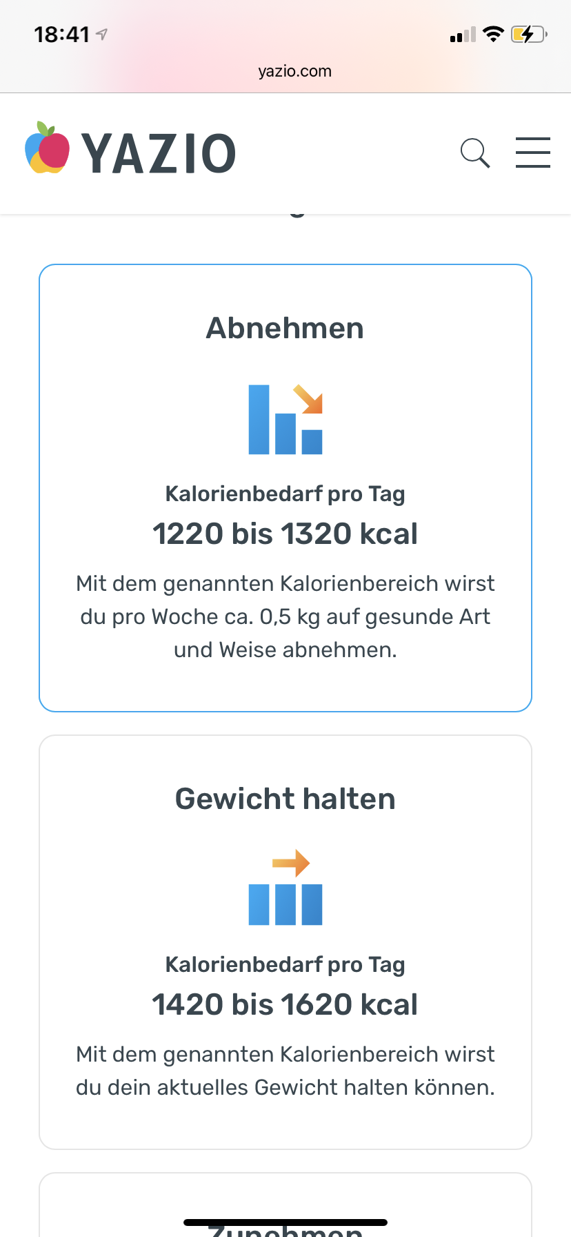 Was meint ihr dazu bei der Berechnung von yazio? (Essen, abnehmen