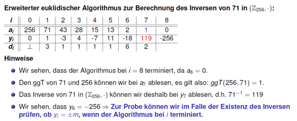 Was soll die minus Zahl aussagen, beim euklidischen Algorithmus?
