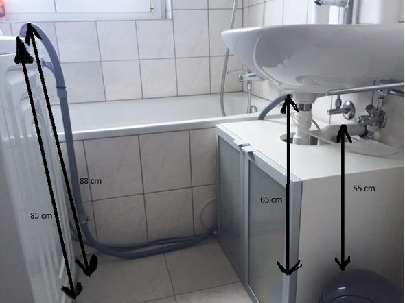 Eingetragene Höhen - (Waschmaschine, Abwasserschlauch)