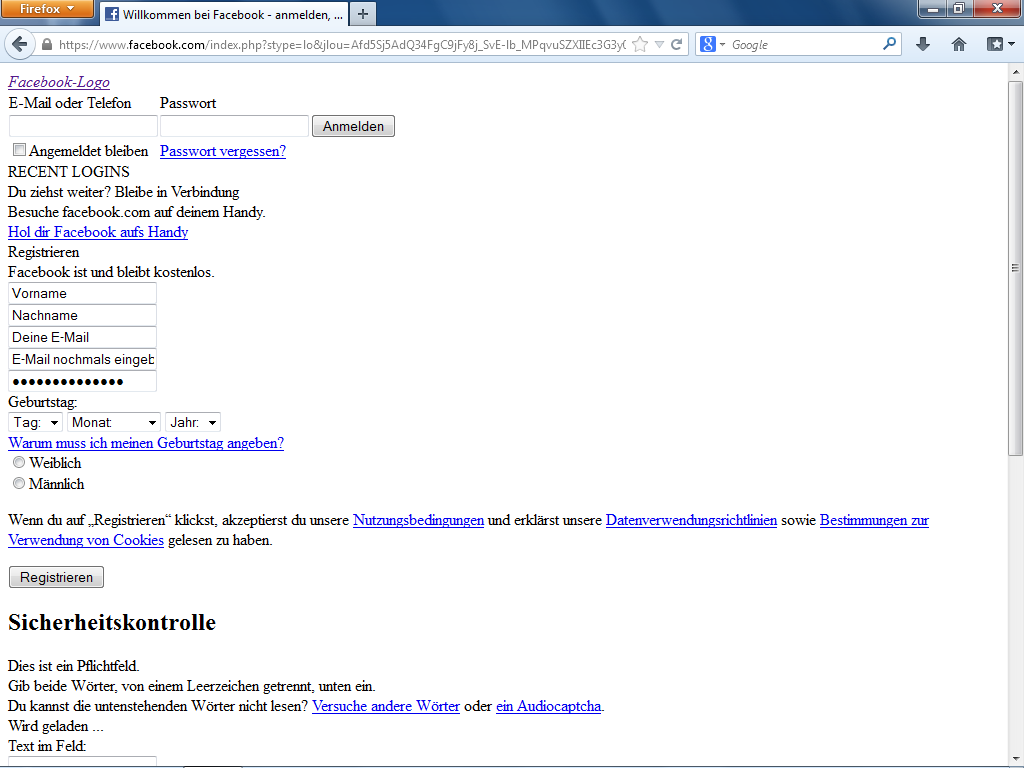 Website wird falsch dargestellt - Firefox (Facebook, darstellung)