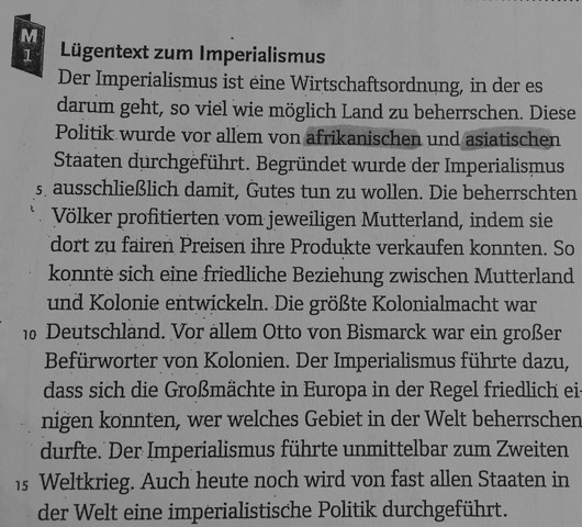 Lügentext zum Imperialismus - (Schule, Geschichte, Gymnasium)