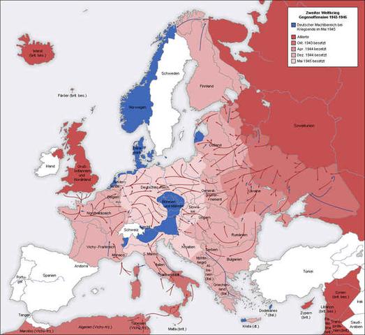 Europa Karte von 1945 - (Deutschland, Geografie, Militär)