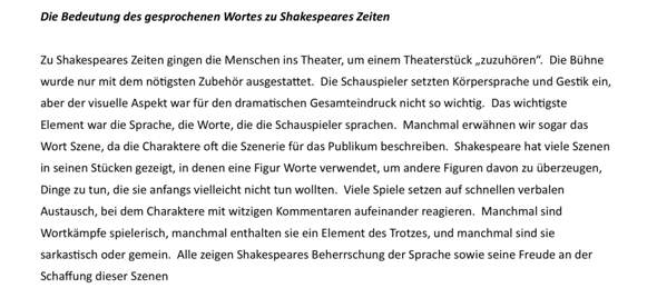 Welche Bedeutung hat das gesprochene Wort im Shakespeares Theater bzw. warum ist sie so wichtig?