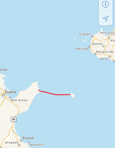 Welche Entfernung ist größer sizilien->tunesien o. Apulien->albanien?