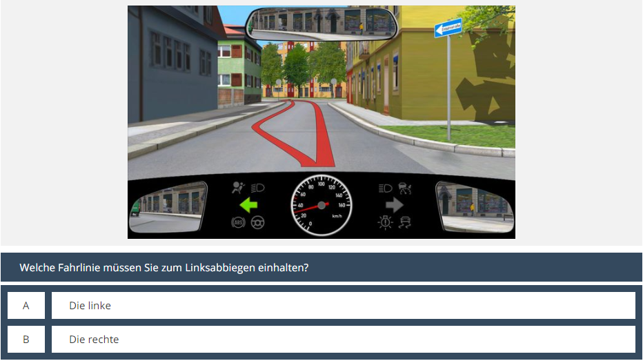 Welche Fahrlinie müssen Sie zum Linksabbiegen einhalten? (Computer