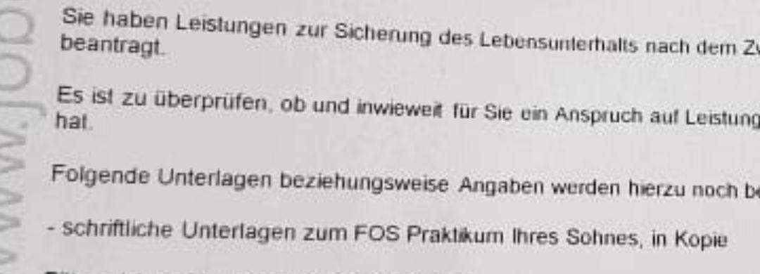 Welche FOS Praktikums Unterlagen soll ich an Jobcenter schicken