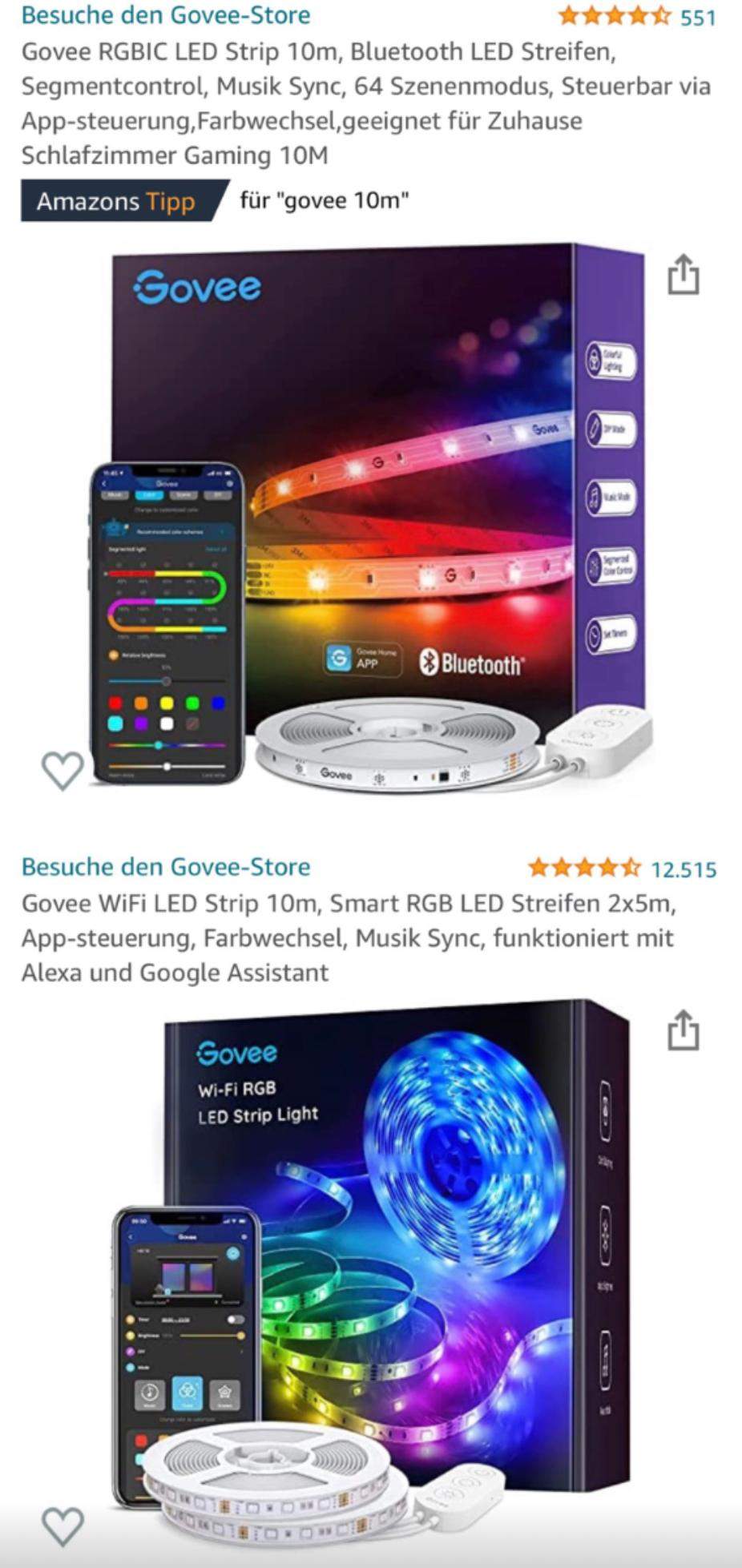 64 Szenenmodus Bluetooth LED Streifen Govee RGBIC LED Strip 5m Steuerbar via App-steuerung,Farbwechsel,geeignet für Zuhause Schlafzimmer Gaming 5M Segmentcontrol Musik Sync 