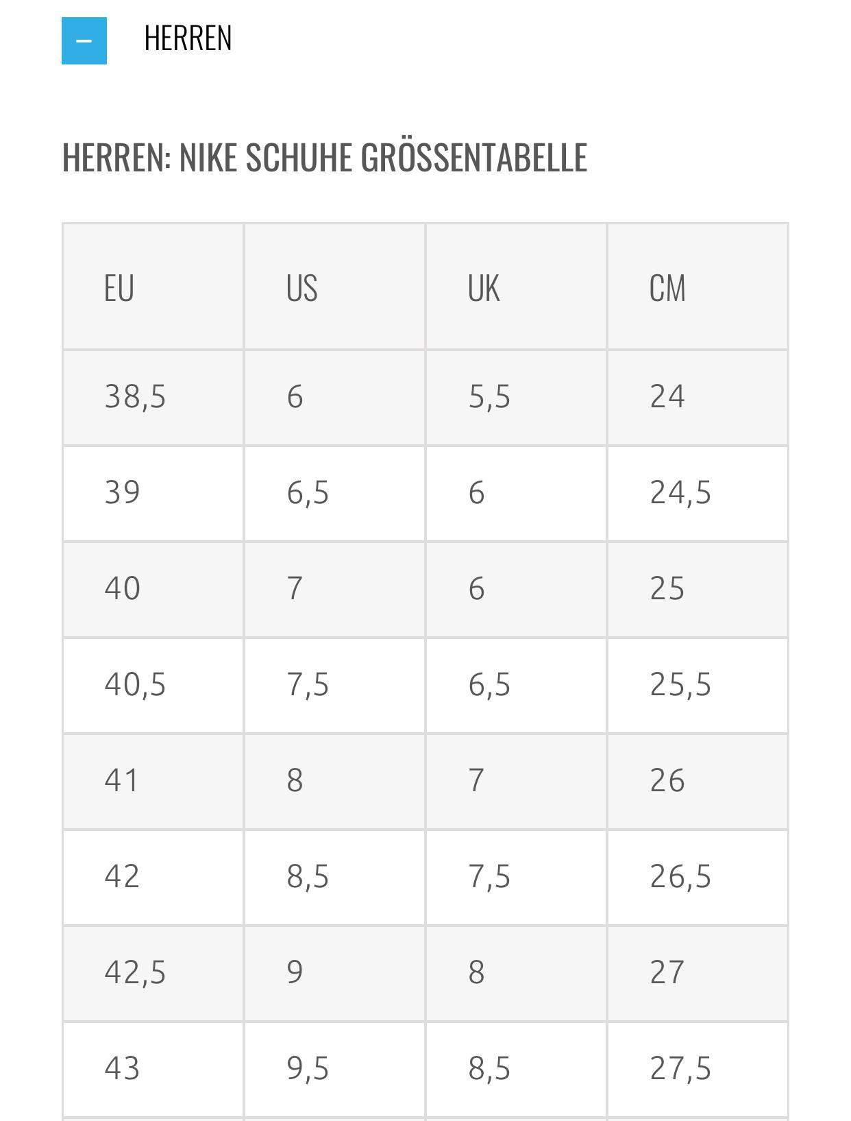 Größentabelle nike schuhe kinder Clearance