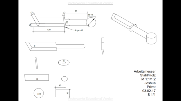 Zeichnung Arbeitsmesser  - (Metall, Messer, Stahl)