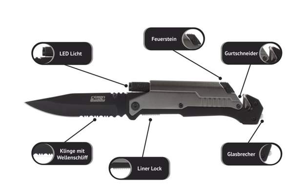 Das Camp-Buddy survival Knife mit seinen Funktionen - (Messer, CampBuddy)