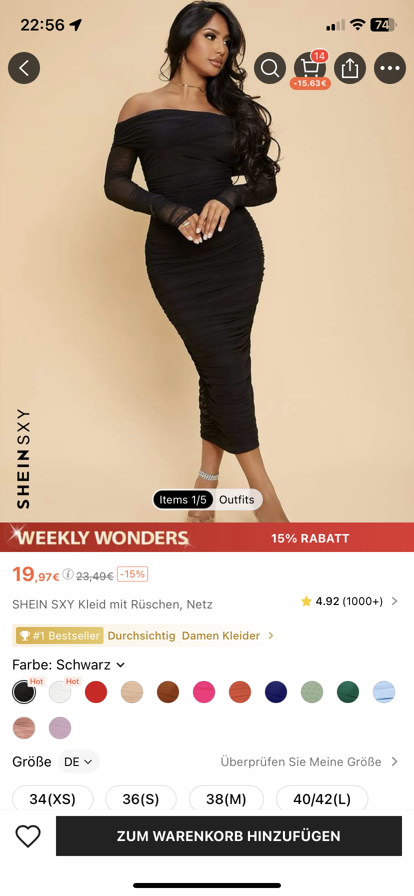 Midikleid, Leomuster, A-Linie, Rundhals, 3/4-Arm, Schwarz | Ulla Popken